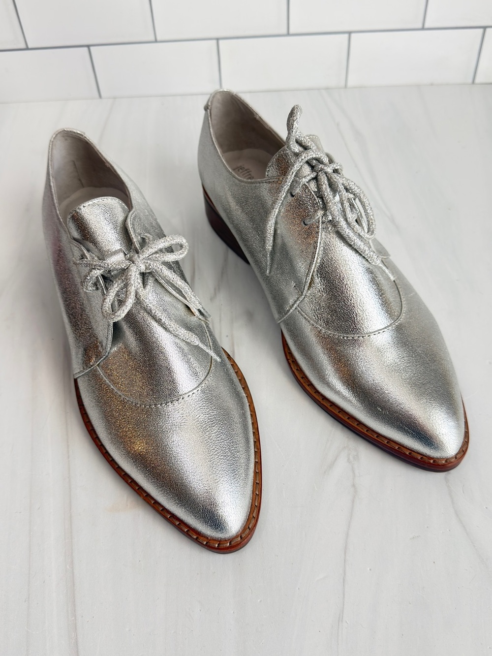 Jeffrey Campbell "Townie" Lace-Up Oxfords metallic silver finish Size 6.5 Preppy